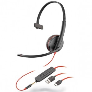 Poly Blackwire 3215 USB monaural wired headset with 3.5mm jack