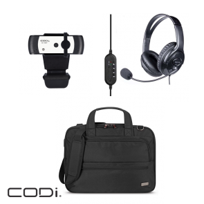 CODi briefcase, USB headset, 1080 webcam bundle