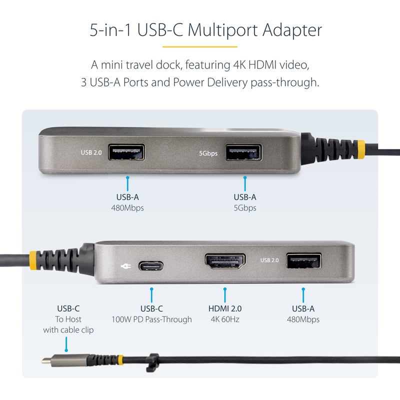 StarTech.com USB-C Multiport Adapter - 4K 60Hz HDMI w/HDR - 3-Port USB Hub - 100W Power Delivery Pass-Through - Works With Chrom - Image 9