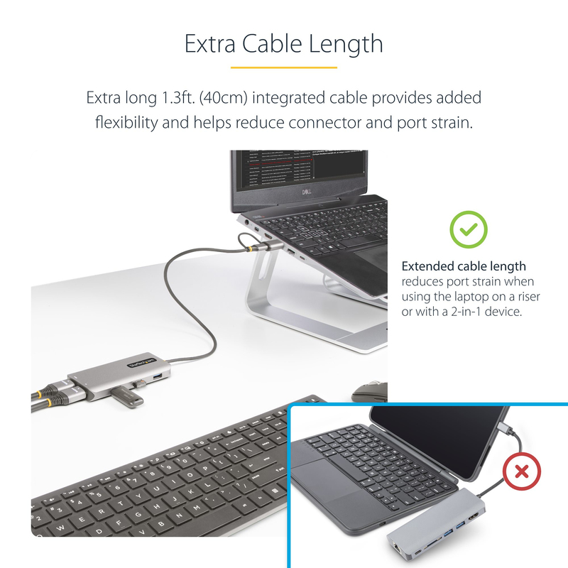 StarTech.com USB-C Multiport Adapter w/Attached USB-C to USB-A Dongle, Dual HDMI (4K30Hz/1080p60Hz), 3x USB-A 5Gbps, Mini Travel - Image 5