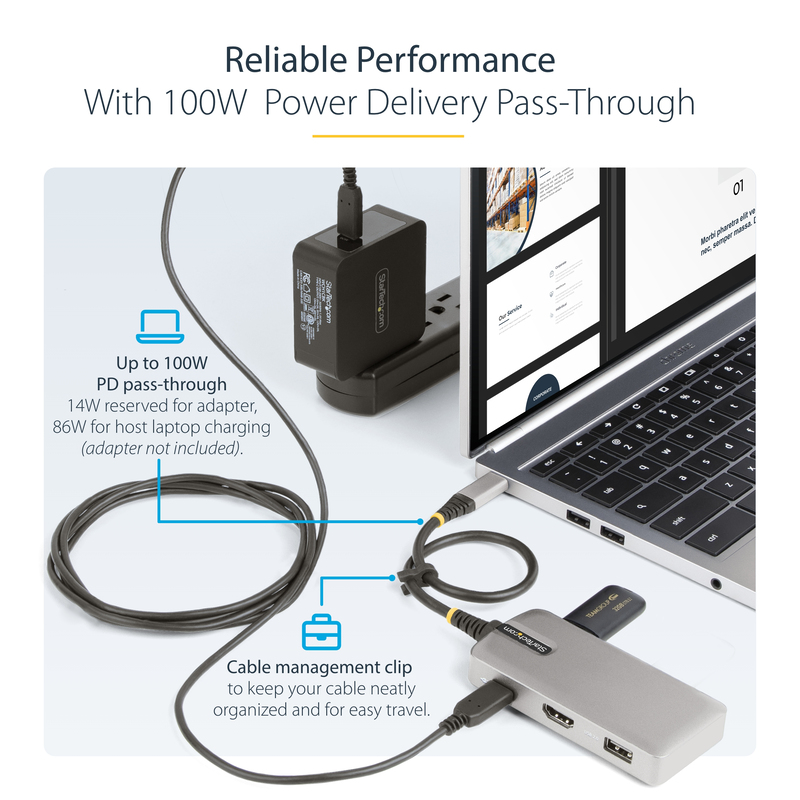 StarTech.com USB-C Multiport Adapter - 4K 60Hz HDMI w/HDR - 3-Port USB Hub - 100W Power Delivery Pass-Through - Works With Chrom - Image 11