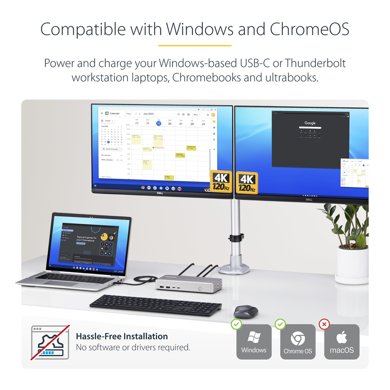 StarTech.com Dual-Monitor USB4 Docking Station, Dual 4K 120Hz or Single 8K 60Hz HDMI, 100W Laptop Charging, 2.5GbE, USB-C Multi- - Image 4